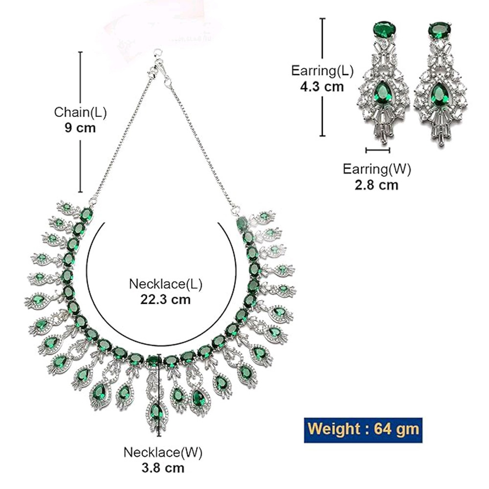 Plated American Diamond Studded Oval  Teardrop Shaped Necklace With Earrings Jewellery Set For Girl 4