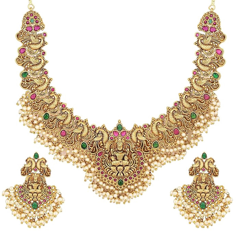 Latest Stylish Fancy Pearl Choker Traditional Jewellery Set For Women  Temple Necklace Set  Festive 0