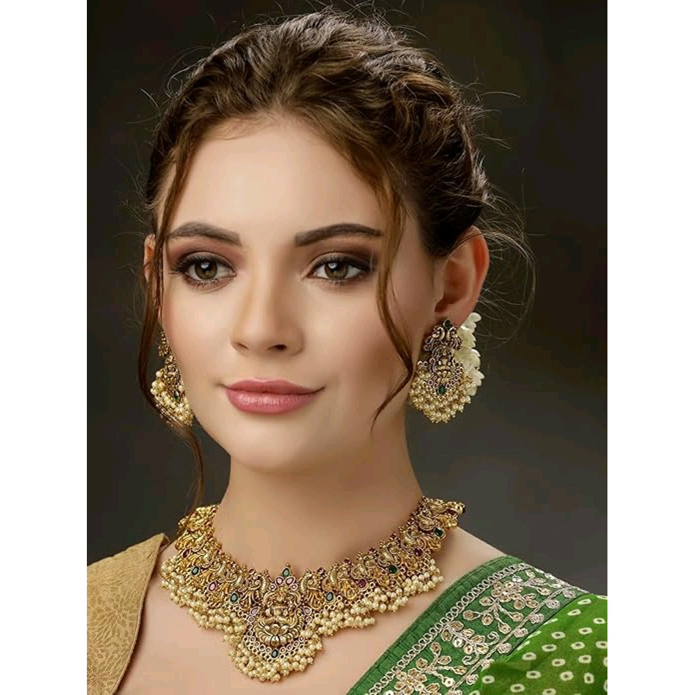 Shining Diva Fashion Latest Stylish Fancy Pearl Choker Traditional Jewellery Set For Women  Temple  2