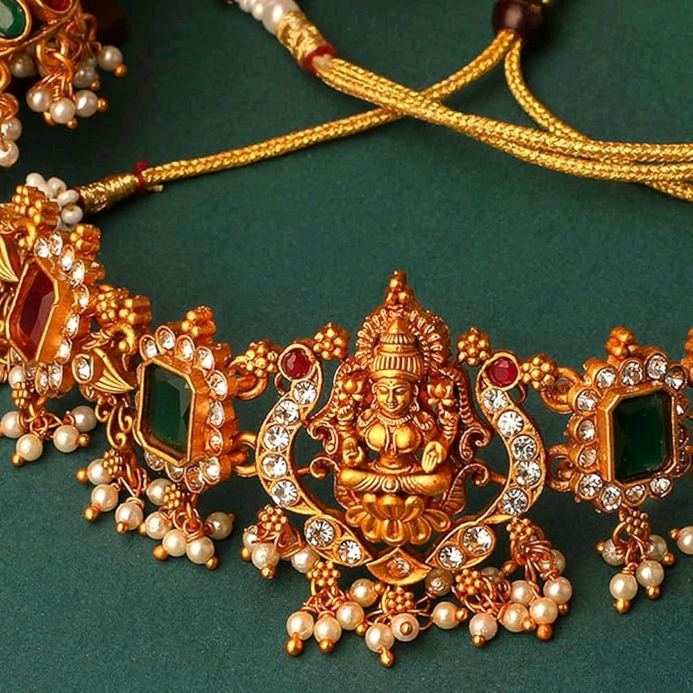 Shining Diva Fashion Latest Stylish Fancy Pearl Choker Traditional Jewellery Set For Women  Temple  4