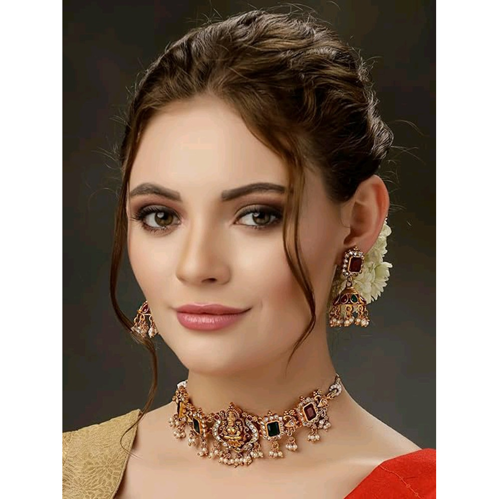 Shining Diva Fashion Latest Stylish Fancy Pearl Choker Traditional Jewellery Set For Women  Temple  8