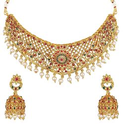 stylish fancy pearl choker traditional jewellery set for women | temple necklace set | festive wedding party neck