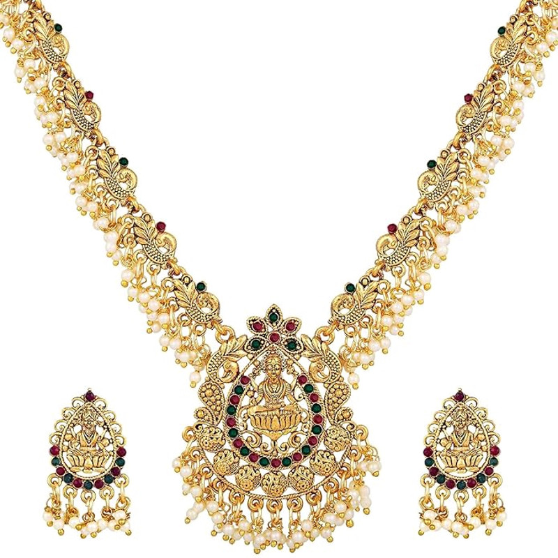 New Stylish Fancy Pearl Choker Traditional Jewellery Set For Women Temple Necklace Set Festive We 3