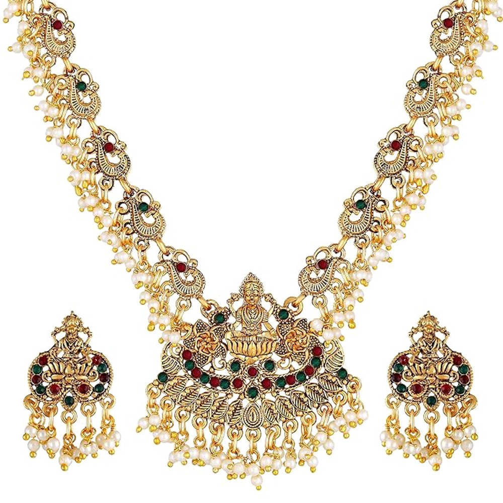 Fancy Pearl Choker Traditional Jewellery Set For Women  Temple Necklace Set  Festive Wedding Party  4