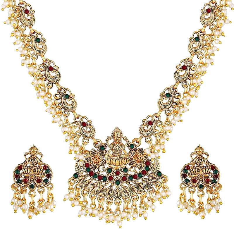 Fancy Pearl Choker Traditional Jewellery Set For Women  Temple Necklace Set  Festive Wedding Party  4