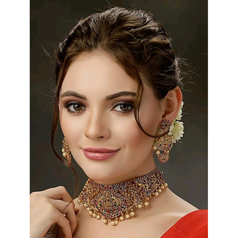 Stylish Fancy Pearl Choker Traditional Jewellery Set For Women  Temple Necklace Set  Festive Weddin 1
