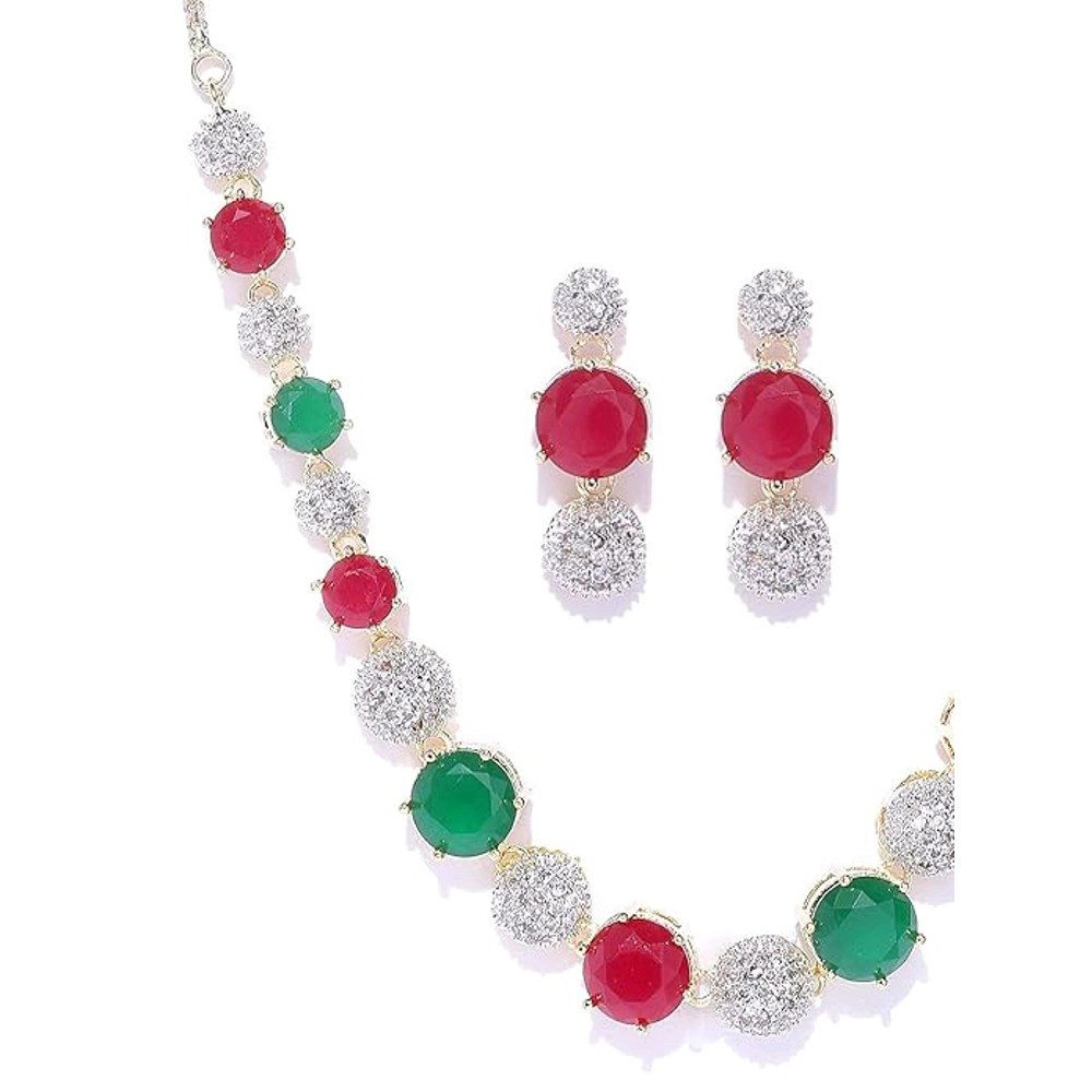 Jewellery Set For Women American Diamond Combo Of Choker Necklace Set With Earrings Bracelet And Ri 3