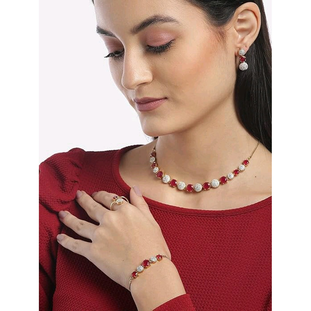 Jewellery Set For Women American Diamond Combo Of Choker Necklace Set With Earrings Bracelet And Ri 2