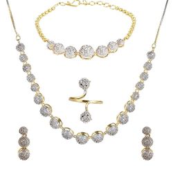 jewellery set for women american diamond combo of choker necklace set with earrings, bracelet and ring for girls