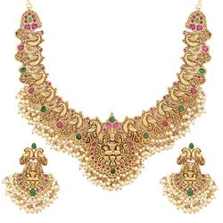 fancy pearl choker traditional jewellery set for women | temple necklace set | festive wedding party neck