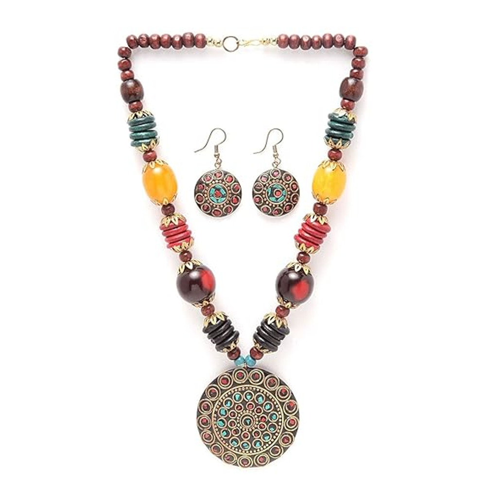 Latest Stylish Traditional Tibetan Pendant Necklace Jewellery Set For Women 0