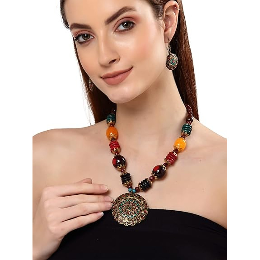 Latest Stylish Traditional Tibetan Pendant Necklace Jewellery Set For Women 1