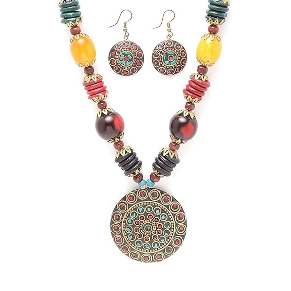 Latest Stylish Traditional Tibetan Pendant Necklace Jewellery Set For Women 2
