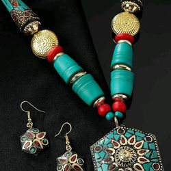 latest stylish tibetan pendant necklace jewellery set for women