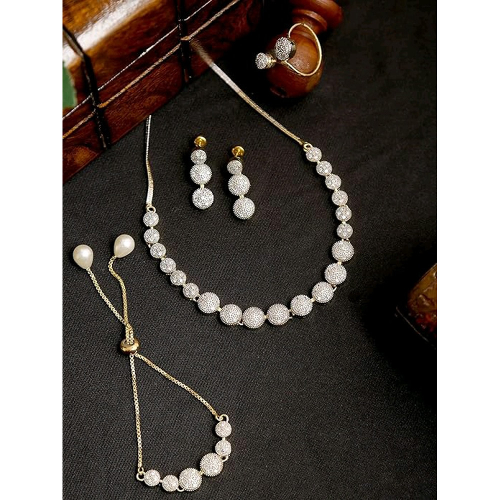 YouBella Jewellery Set For Women American Diamond Combo Of Choker Necklace Set With Earrings Bracel 1