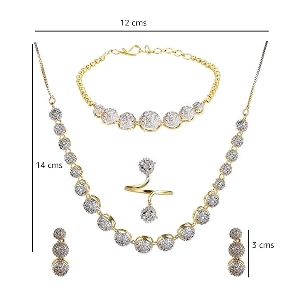YouBella Jewellery Set For Women American Diamond Combo Of Choker Necklace Set With Earrings Bracel 3
