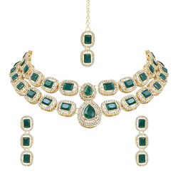 gold plated traditional stone valentine special necklace with earring & maang tikka set for women