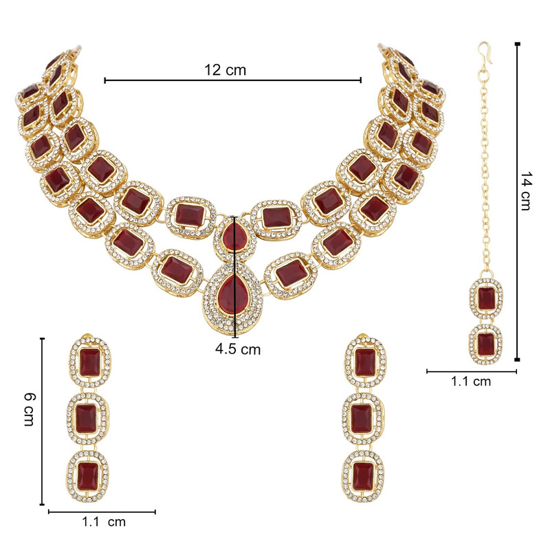 Traditional Stone Valentine Special Necklace With Earring  Maang Tikka Set For Women 8