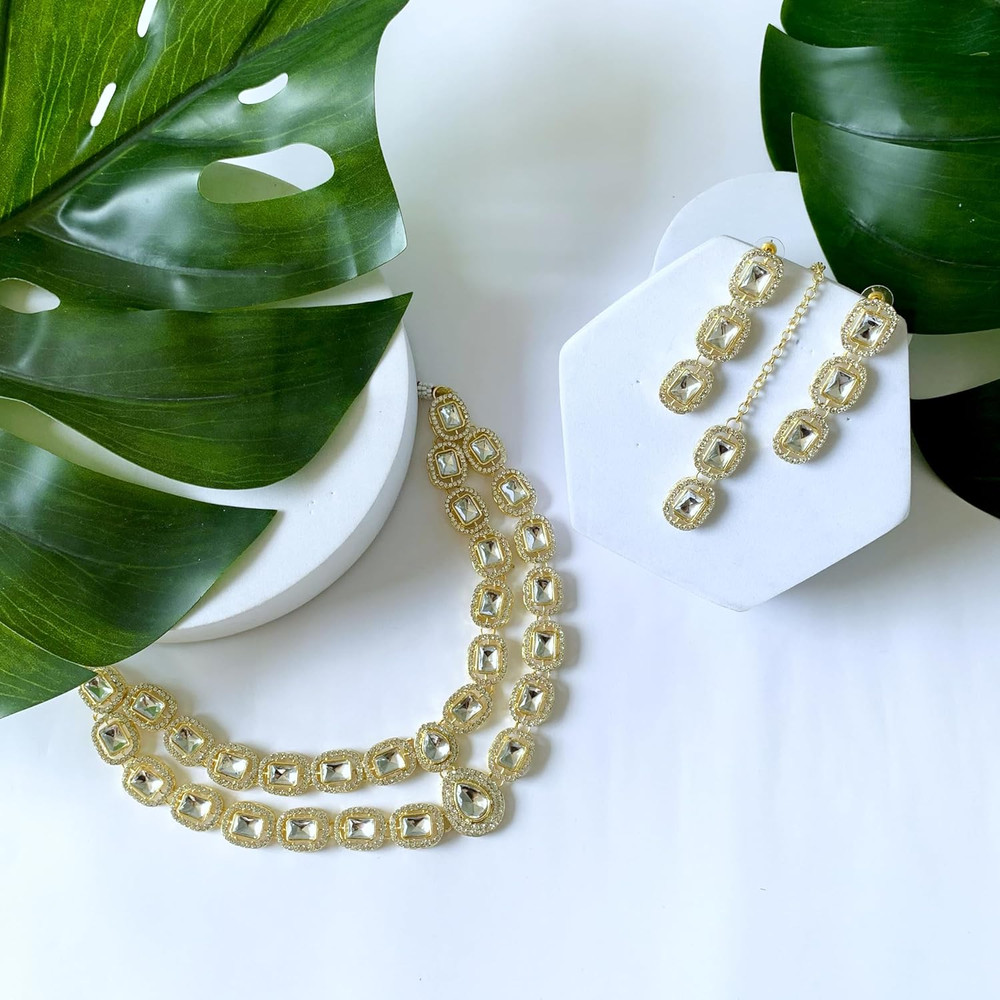 Jewelry Sets Traditional Stone Valentine Special Necklace With Earring Maang Tikka Set For Women 2