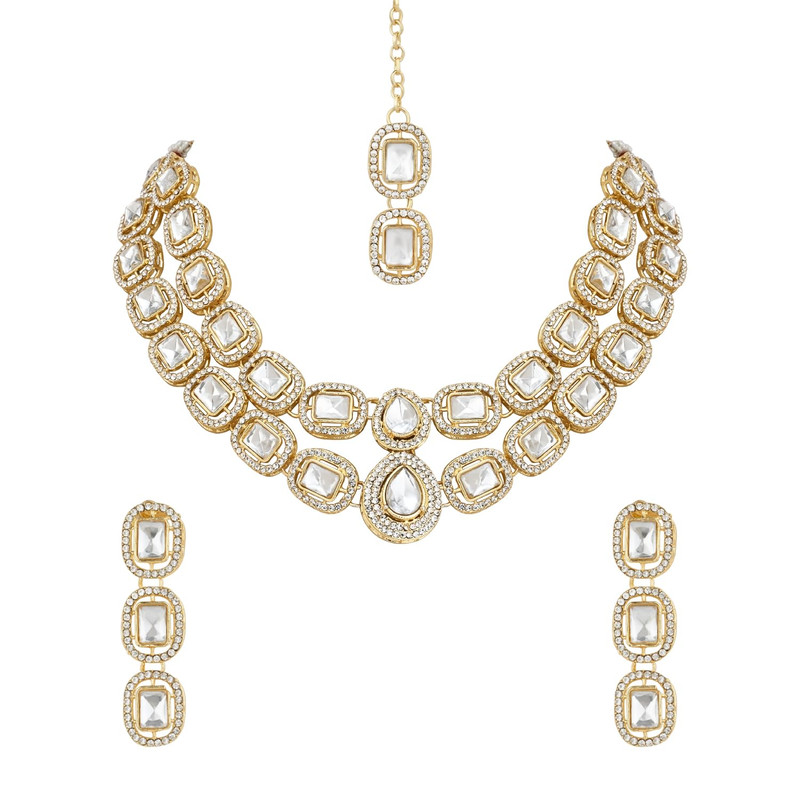 Jewelry Sets Traditional Stone Valentine Special Necklace With Earring Maang Tikka Set For Women 0