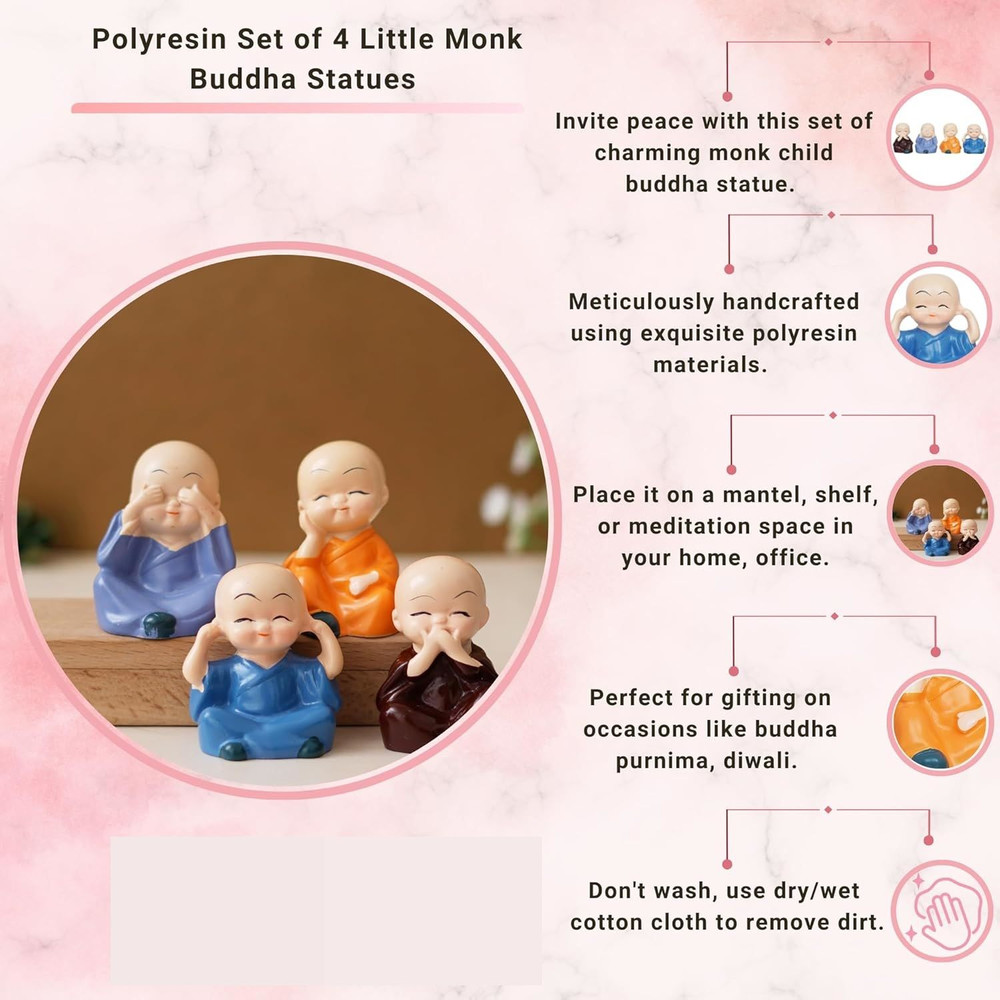 Colorful 4 Monks Buddha Figurines For Home Decor Office Decor Chrismas Decor Diwali Decor Vaastu D 6