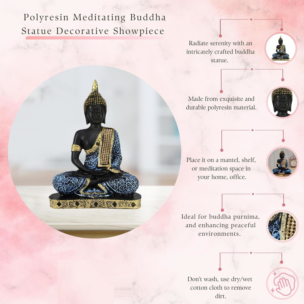 Buddha Showpiece Blue Polyresin 7