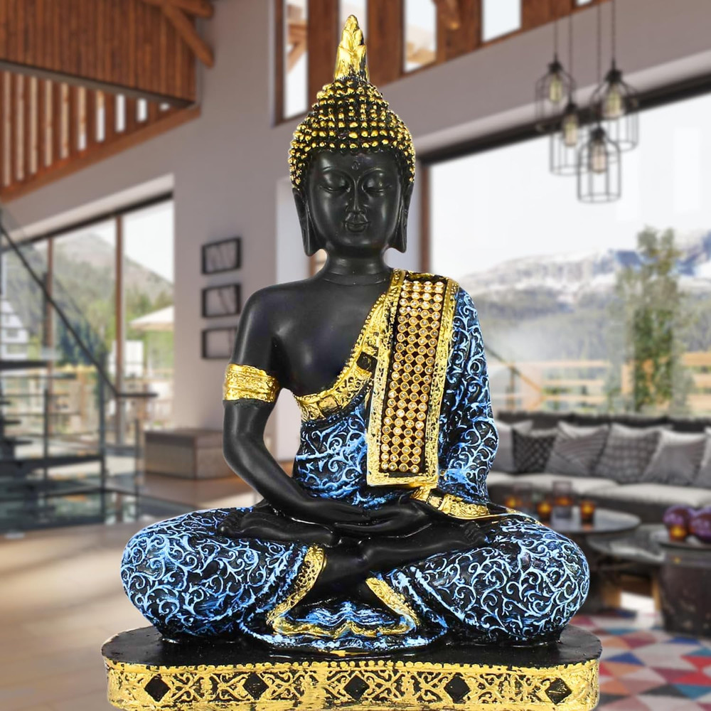 Buddha Showpiece Blue Polyresin 5