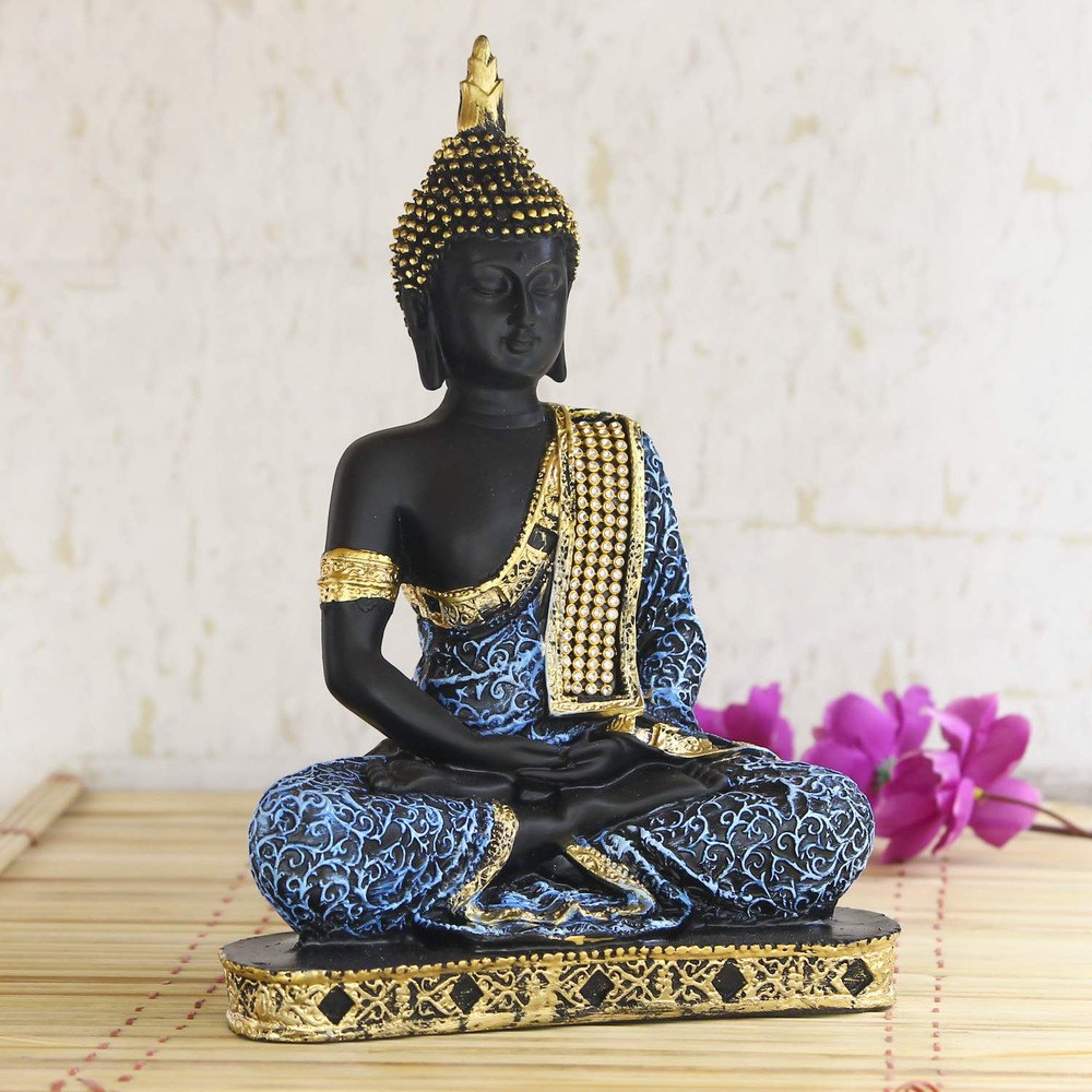 Buddha Showpiece Blue Polyresin 0