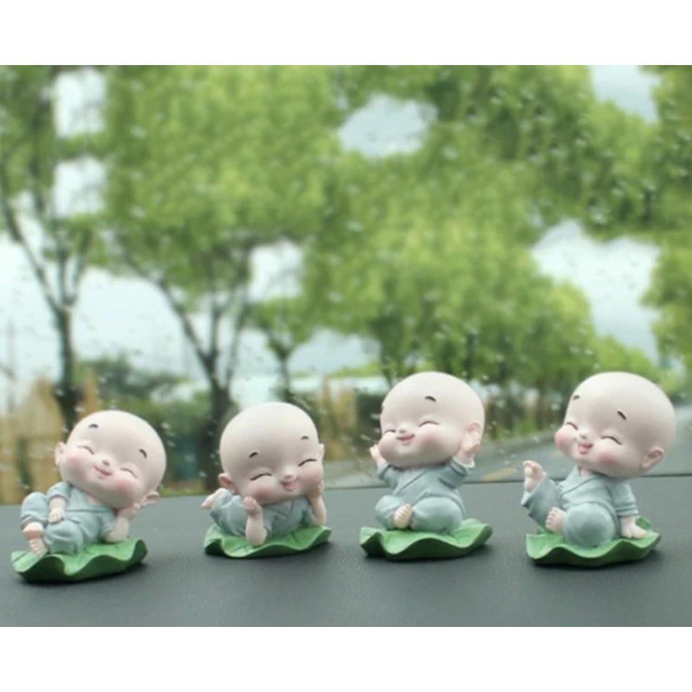 Little Baby Monk Idol Set Of 4 Cute Meditating Monk Statues For Home Decor Peaceful Laughing Budd 0