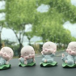 little baby monk idol set of 4 | cute meditating monk statues for home decor | peaceful laughing buddha showpiece