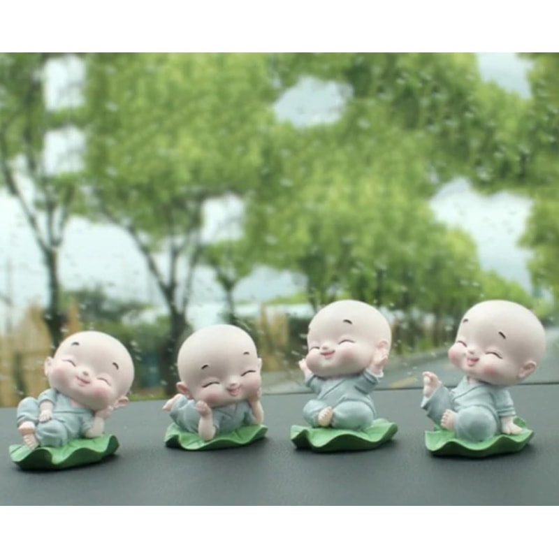Little Baby Monk Idol Set Of 4 Cute Meditating Monk Statues For Home Decor Peaceful Laughing Budd 0