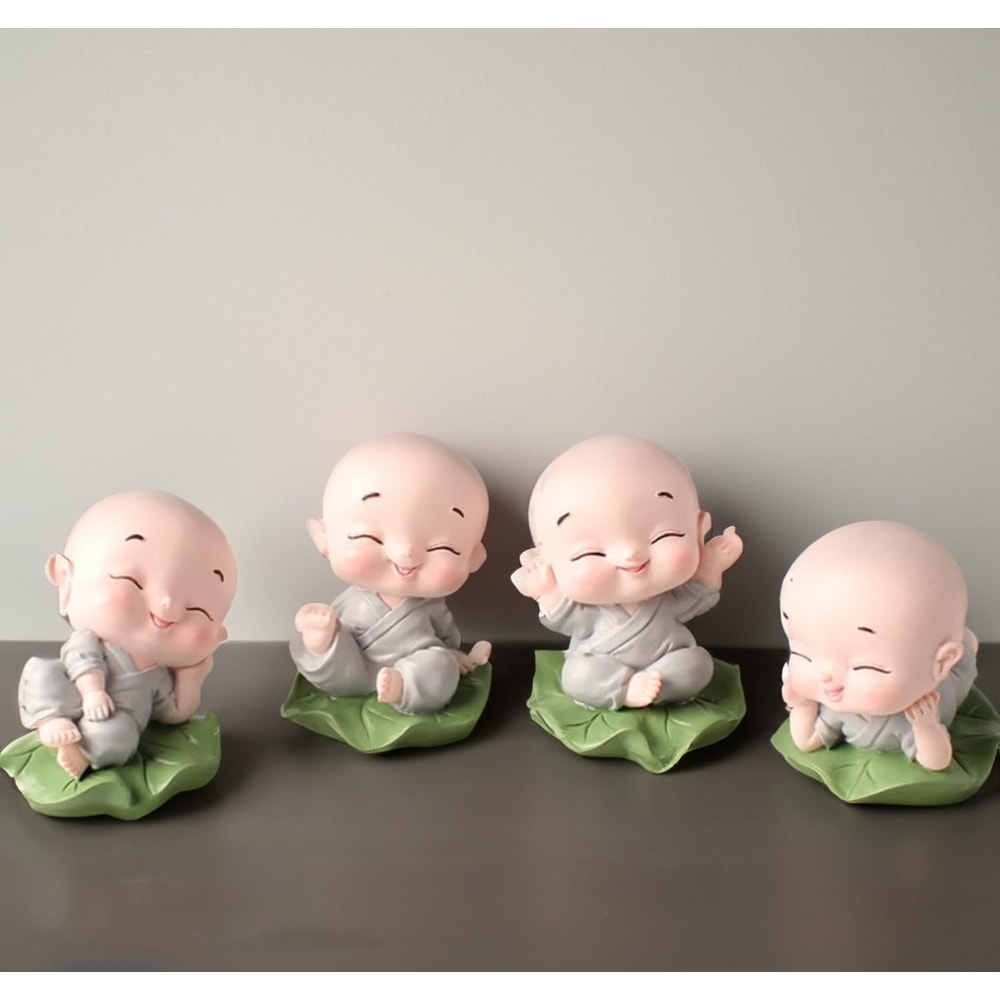 Little Baby Monk Idol Set Of 4 Cute Meditating Monk Statues For Home Decor Peaceful Laughing Budd 2