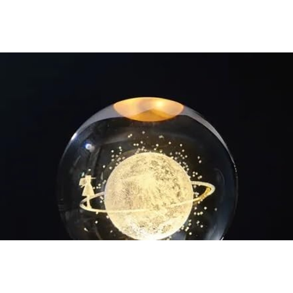 Big Moon Fairy 3D Crystal Ball Night Light With Wooden Base LED USB Table Lamp For Kids Teens And 3