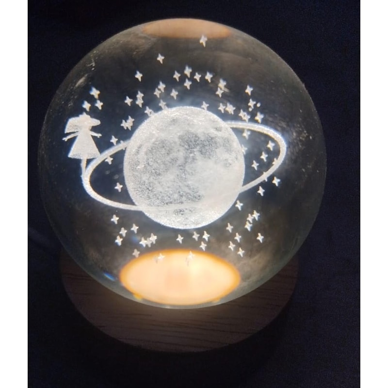 Big Moon Fairy 3D Crystal Ball Night Light With Wooden Base LED USB Table Lamp For Kids Teens And 4
