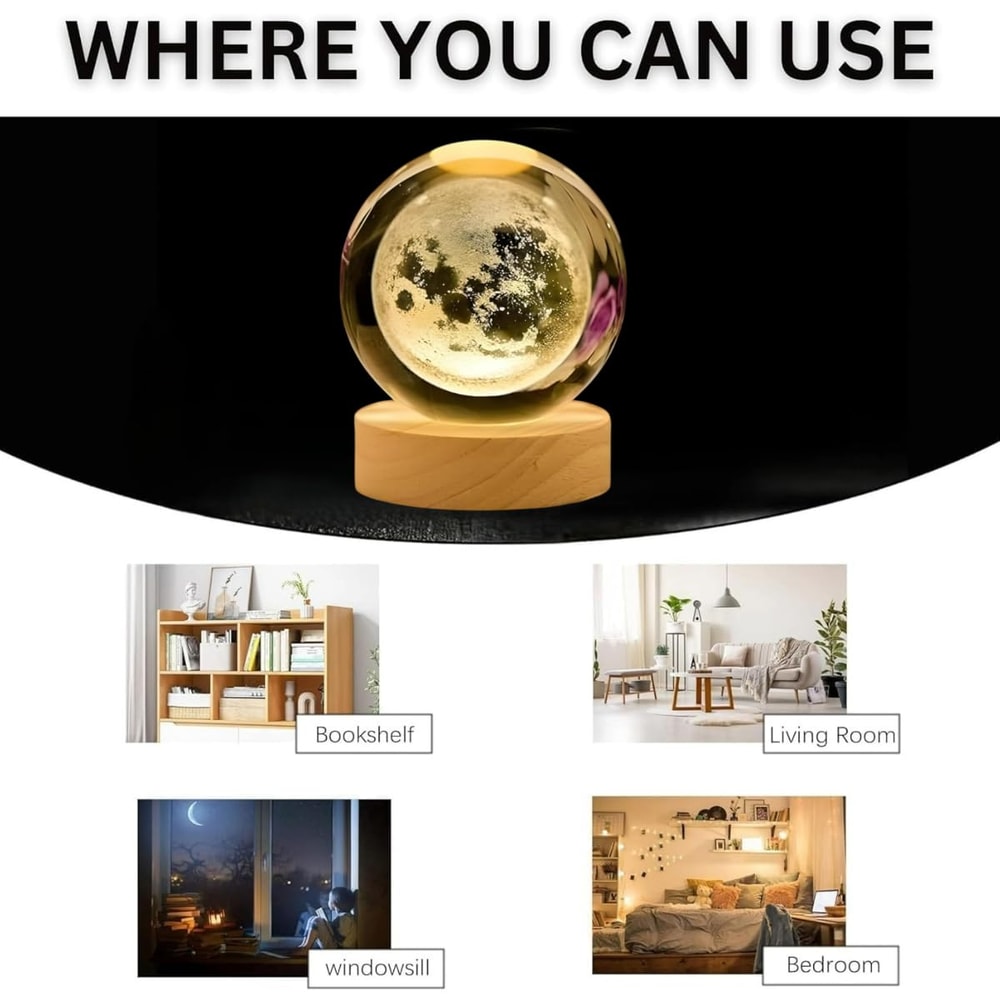 Crystal Ball Universe Moon Night Light Combo Home Decor Gifts For Men WomenBoys Girls Engraved Cry 1