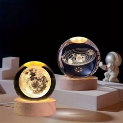 crystal ball universe & moon night light combo home decor gifts for men, women,boys, girls, engraved crystal ball led