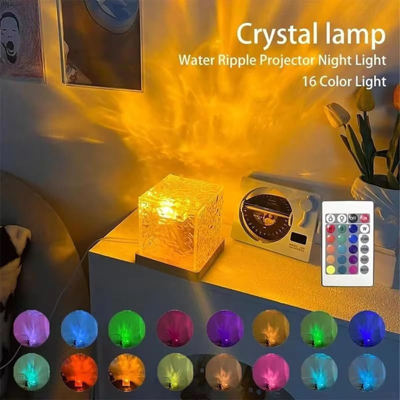 Romantic Ocean Wave Night Light Projector Lamp 3D Water Wave Effect Crystal Table Lamp Battery Not  7