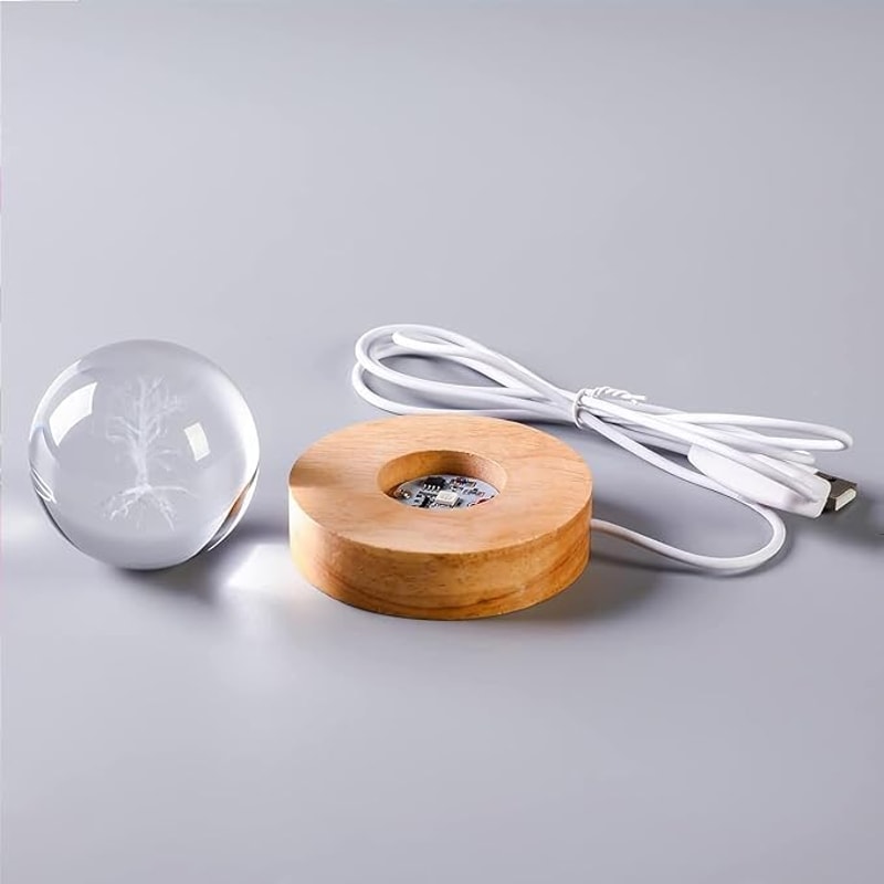 Deer 3D Crystal Ball Night Light With Wooden Base LED USB Table Lamp For Kids Teens And Home Decor 1