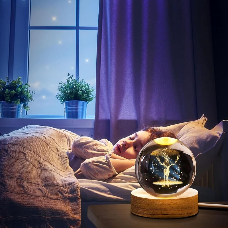 Deer 3D Crystal Ball Night Light With Wooden Base LED USB Table Lamp For Kids Teens And Home Decor 5