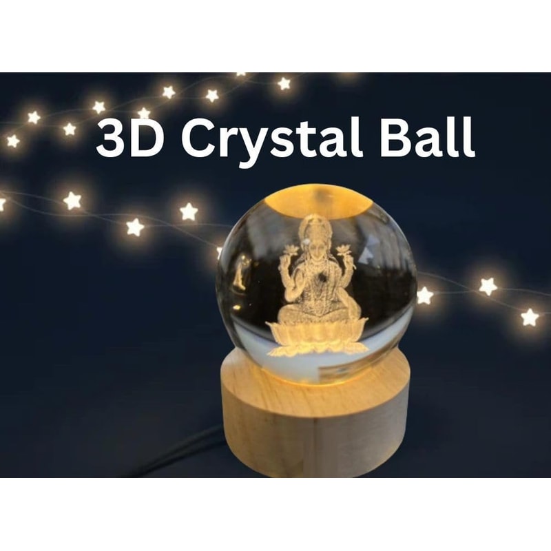 Goddess Laxmi Ji Crystal Ball Night Light 24 Inch Glass Ball Night LED Lamp Woodern Base Perfect Fo 8