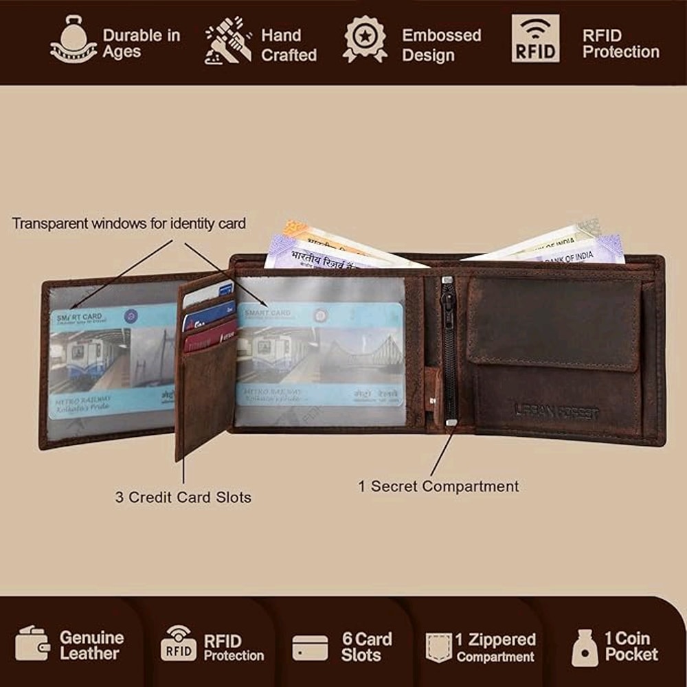 Zeus Vintage Brown Leather BiFold Wallet For Men 6 Card Slot 3