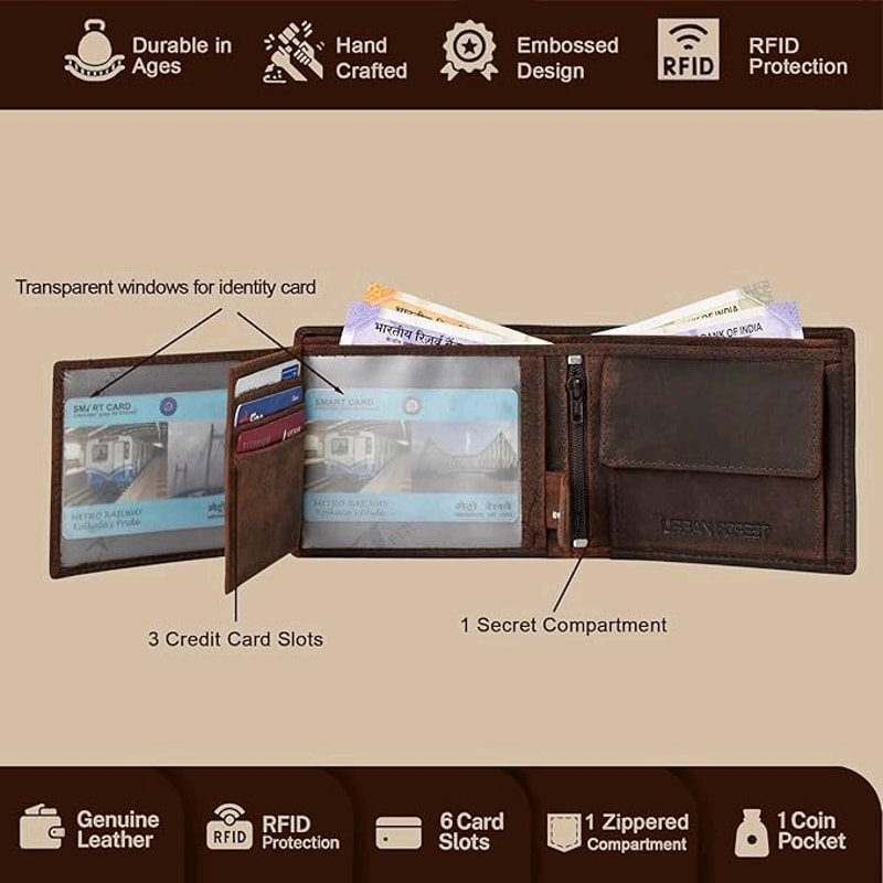 Zeus Vintage Brown Leather BiFold Wallet For Men 6 Card Slot 3