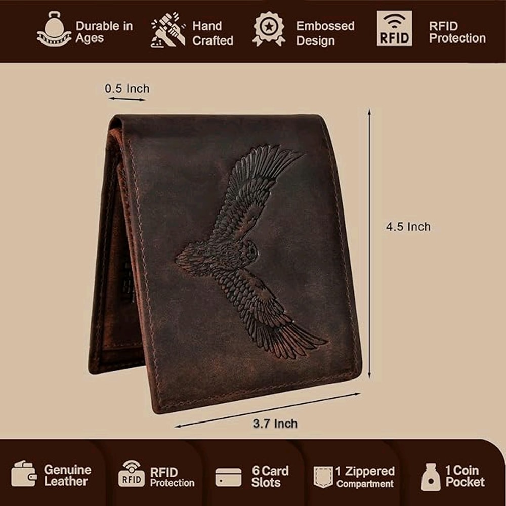 Zeus Vintage Brown Leather BiFold Wallet For Men 6 Card Slot 4
