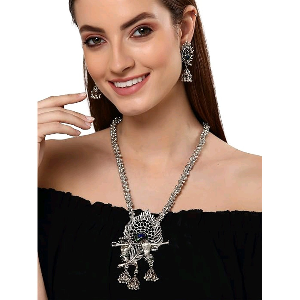 Latest Stylish Design Fancy Traditional Oxidised Silver Necklace Jewellery Set For Women 0