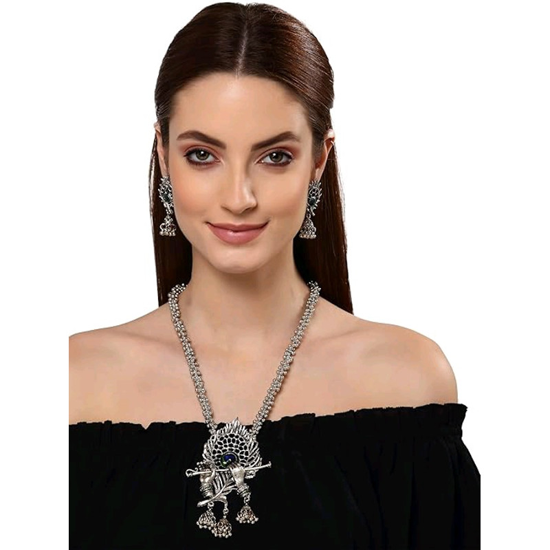 Latest Stylish Design Fancy Traditional Oxidised Silver Necklace Jewellery Set For Women 3