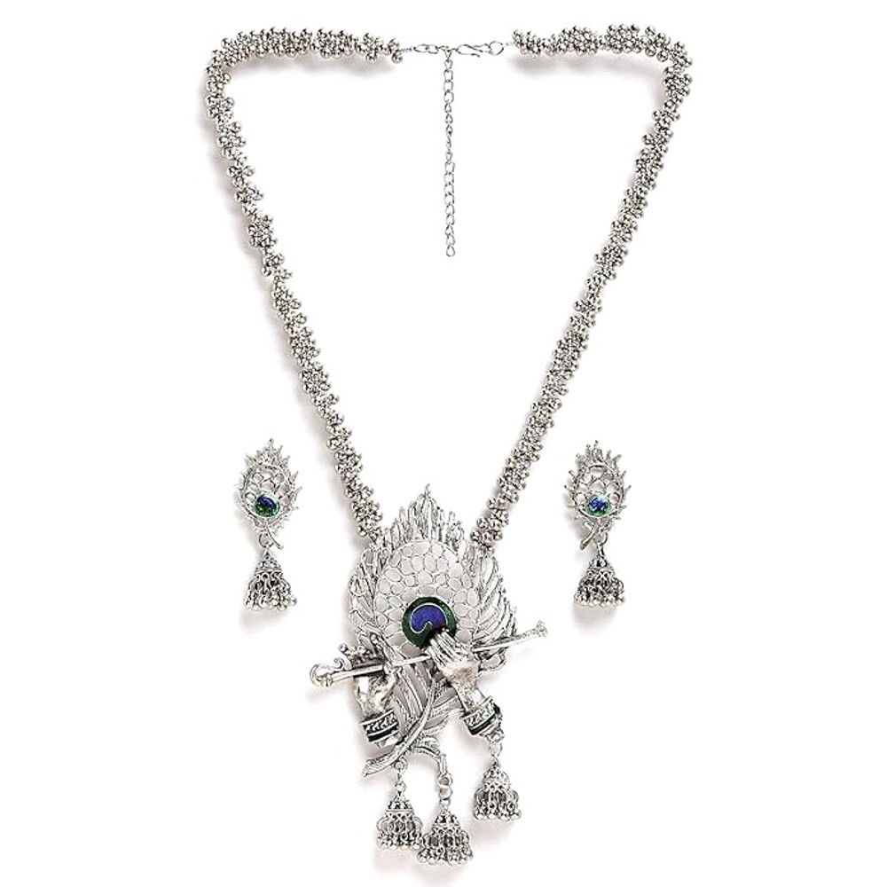 Latest Stylish Design Fancy Traditional Oxidised Silver Necklace Jewellery Set For Women 5