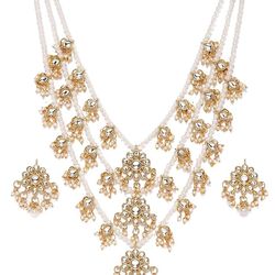 new ethnic kundan & pearls multi layers bridal necklace set for women