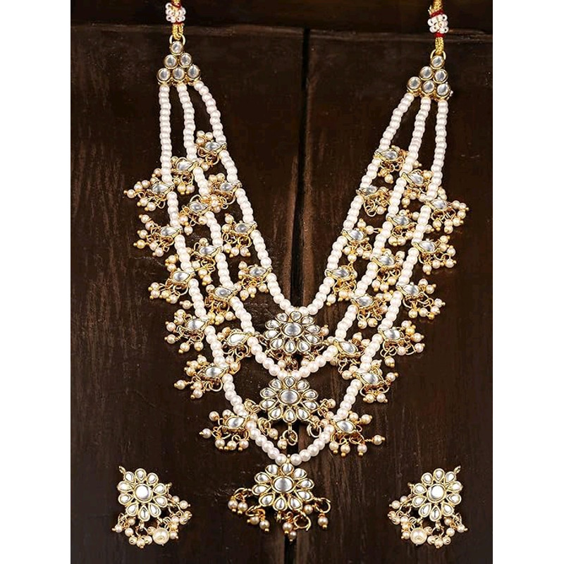 New Ethnic Kundan  Pearls Multi Layers Bridal Necklace Set For Women 1
