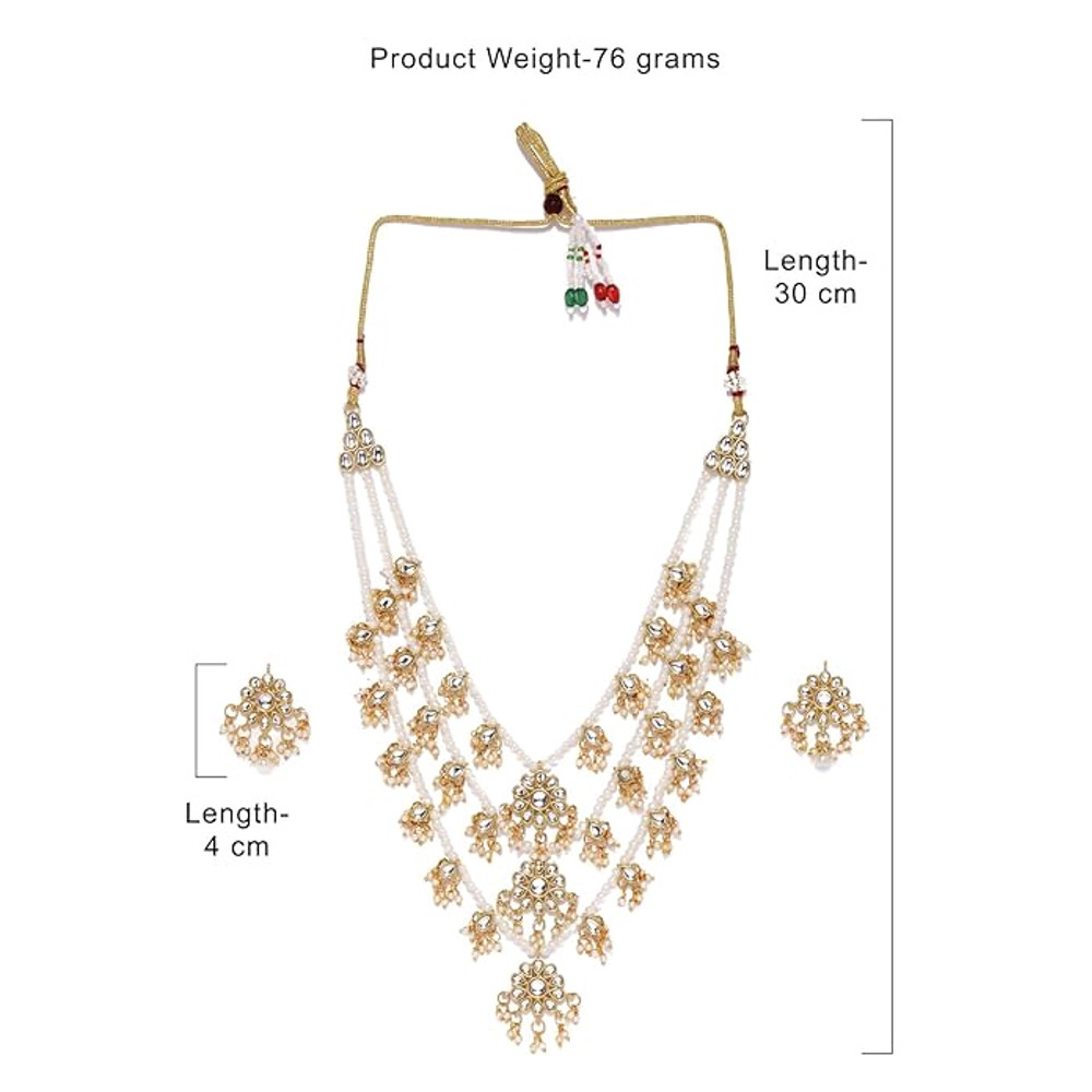 New Ethnic Kundan  Pearls Multi Layers Bridal Necklace Set For Women 2