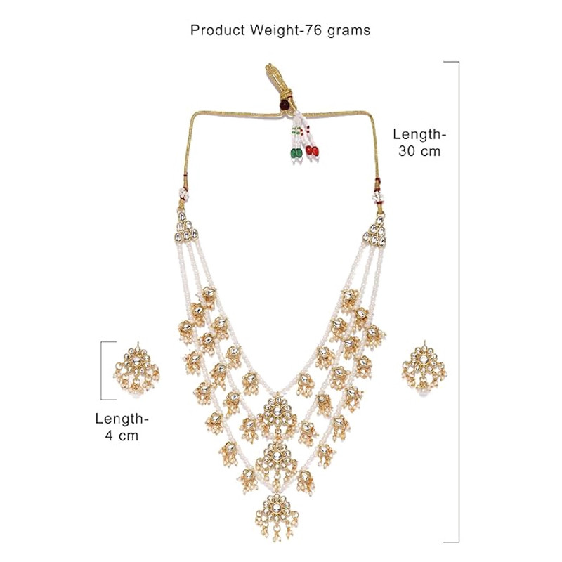 New Ethnic Kundan  Pearls Multi Layers Bridal Necklace Set For Women 2